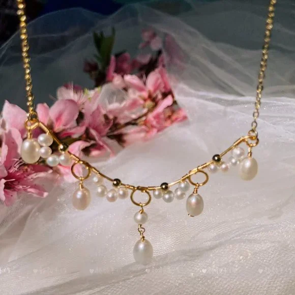 Handcrafted Genuine Freshwater Pearl Necklace Victoria Style Layered Necklace - Picture 4 of 7